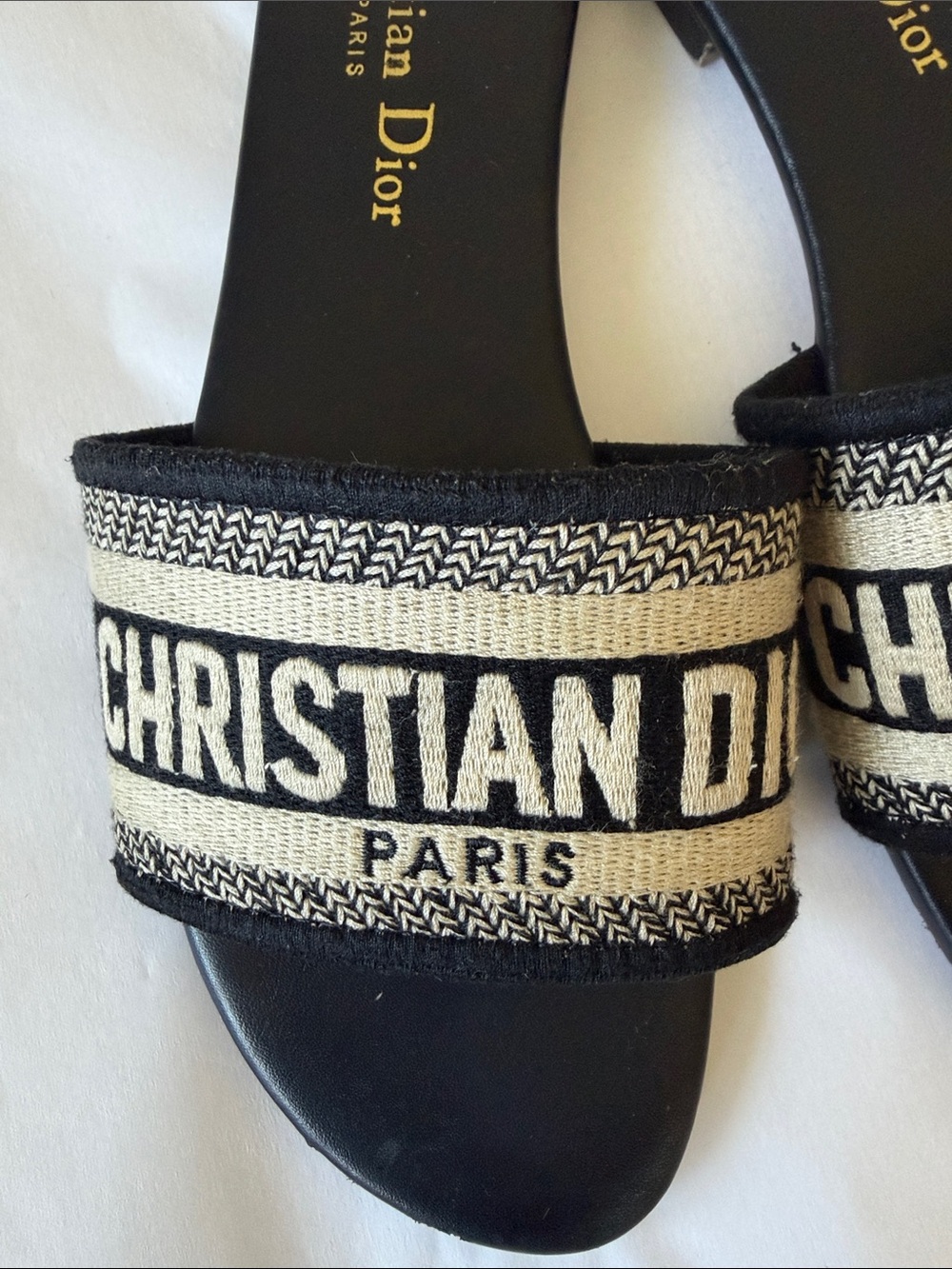 Christian Dior Black and Cream Logo Espadrille Slide Size 37 Made in Italy Sold - Picture 2 of 13